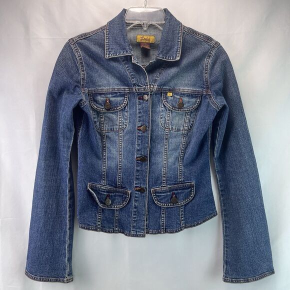 Louie By Anthropologie Dark Denim Jacket Button Front Cut Cuffs Size 6 - Picture 1 of 7